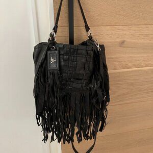 Vintage PRADA Woeven Nappa Leather Fringe Crossbody Bag- Black